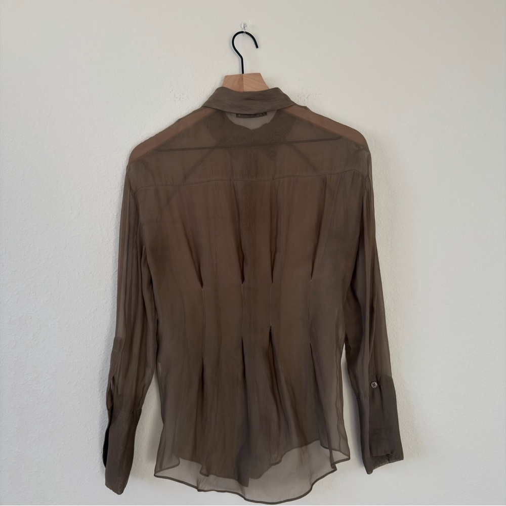 Zara - Sheer Tapered Waist Button-Down Shirt - Picture 2 of 3